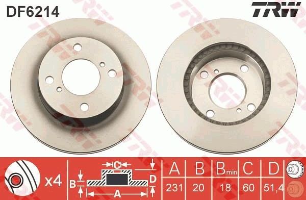 Тормозной диск TRW передний для Suzuki Alto VII (HA25) 2009-2014. Артикул DF6214