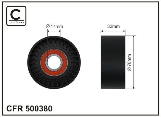 Натяжной ролик (натяжитель) приводного поликлинового ремня Caffaro (полимерный материал). Артикул 500380