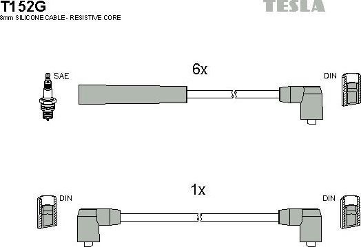 Высоковольтные провода (провода зажигания) (комплект) Tesla для Ford Sierra I 1982-1988. Артикул T152G