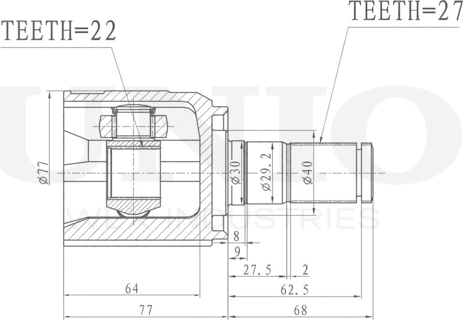 ШРУС внутренний (Unio). Артикул CVJ-30006
