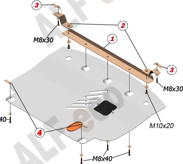 Защита алюминиевая Alfeco для картера и АКПП Toyota Ractis 2005-2010. Артикул ALF.24.72 AL4
