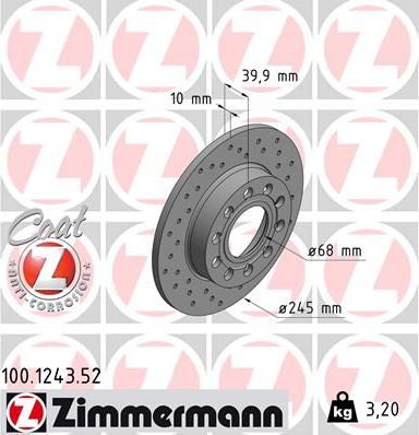 Тормозной диск Zimmermann SPORT Z. Артикул 100.1243.52