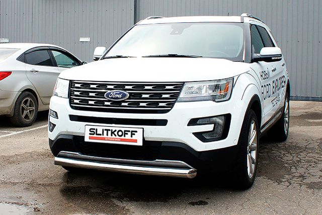 Защита Slitkoff переднего бампера d76 для Ford Explorer V рестайлинг 2015-2017. Артикул FEX15002