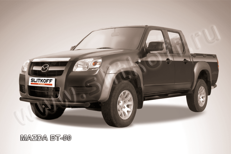 Защита Slitkoff переднего бампера d57 ЧЕРНАЯ матовая для Mazda BT-50 I 2006-2011. Артикул MZB010B