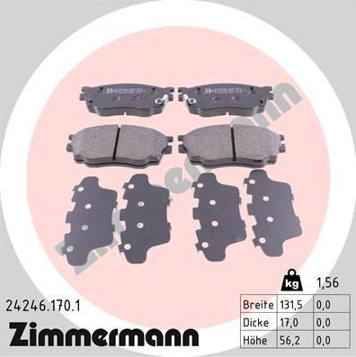 Тормозные колодки Zimmermann передние для Mazda 6 I (GG) 2002-2007. Артикул 24246.170.1