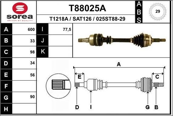 Полуось (привод в сборе, приводной вал) EAI. Артикул T88025A