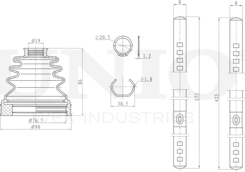 Пыльник ШРУС, комплект (Unio). Артикул DUC-30096K