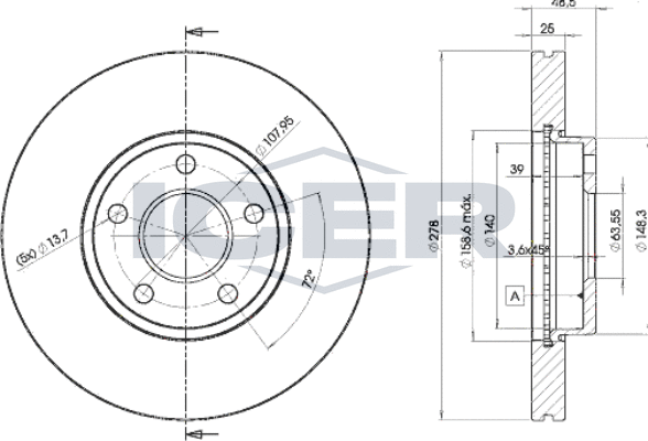 Тормозной диск Icer передний для Volvo S40 II 2004-2012. Артикул 78BD3963-2