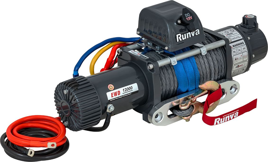 Лебёдка электрическая двухскоростная 12V Runva 12000 lbs 5443 кг (синтетический трос). Артикул EWD12000SSR