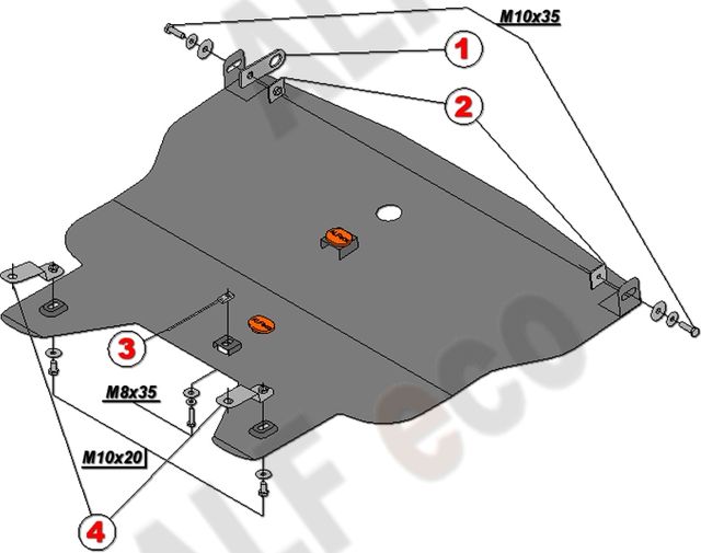 Защита алюминиевая Alfeco для картера и AКПП Nissan Expert 1999-2007. Артикул ALF.15.38 AL4