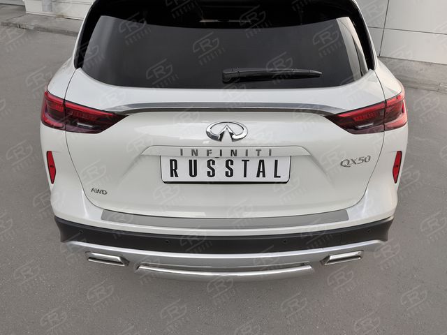 Накладка RusStal на задний бампер (лист нерж зеркальный) для Infiniti QX50 II 2018-2023. Артикул IQX5N-003087