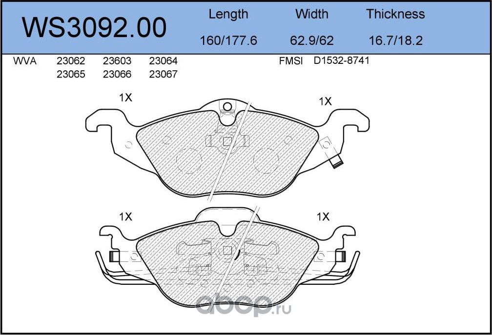 Колодки тормозные дисковые передние OPEL ASTRA G HATCHBACK (T98) 1.6 16V (F08, F (Jeenice). Артикул WS309200