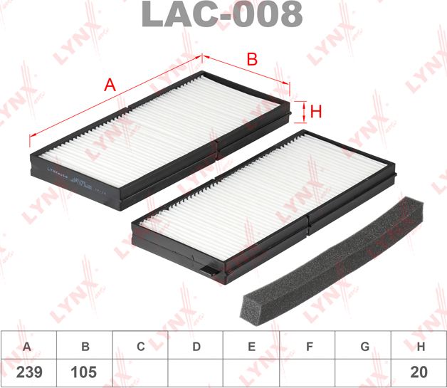 Салонный фильтр LYNXauto. Артикул LAC-008