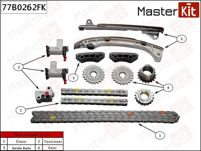 77B0262FK Комплект цепи ГРМ TOYOTA LAND CRUISER PRADO (J120) 03-10/TUNDRA (K4/K3) 99-06/4RUNNER GRN2 (Master KIT). Артикул 77b0262fk