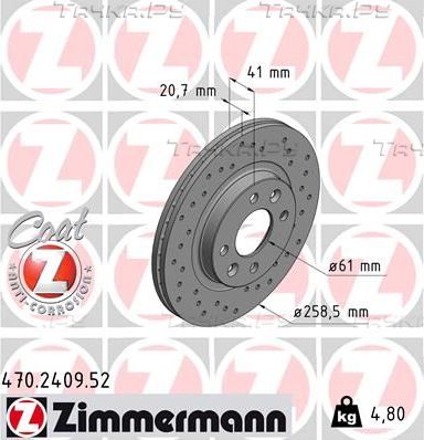 Тормозной диск Zimmermann Sport Coat Z передний для Renault Megane I 1996-2003. Артикул 470.2409.52
