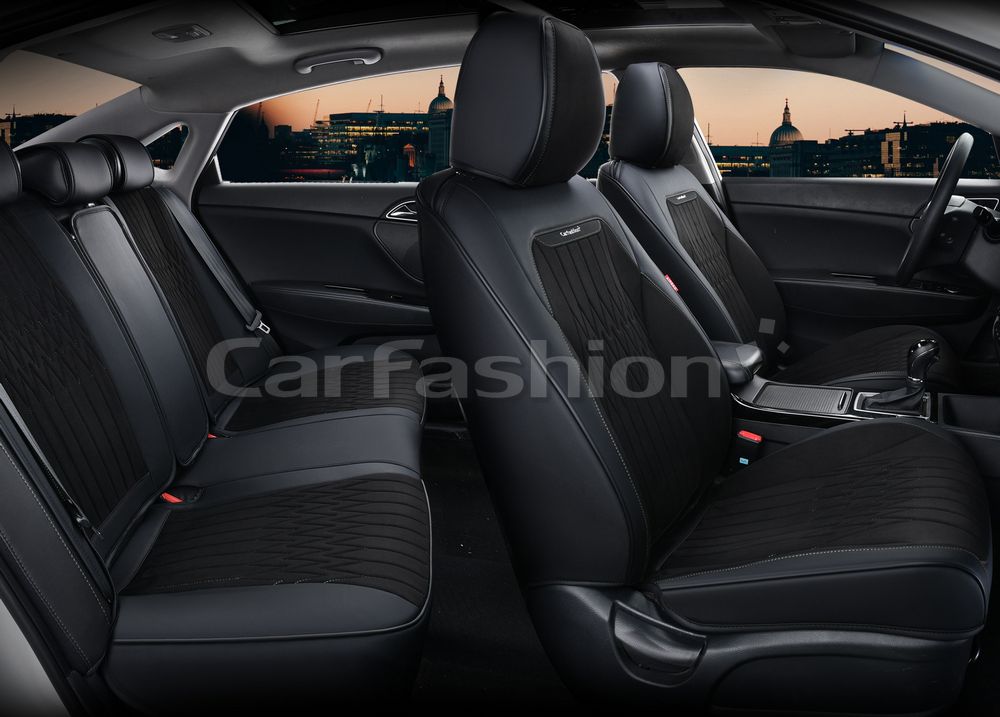 Чехлы универсальные каркасные CarFashion 5D Gothic Plus на сидения авто, цвет Черный/Черный/Серый. Артикул 27295