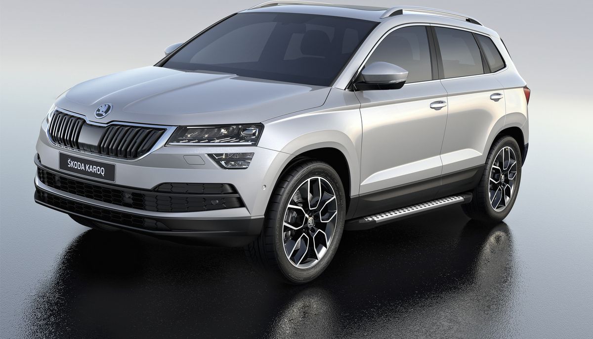 Пороги алюминиевые Rival Bmw-Style круг для Skoda Karoq 2020-2026. Артикул D180AL.5103.1