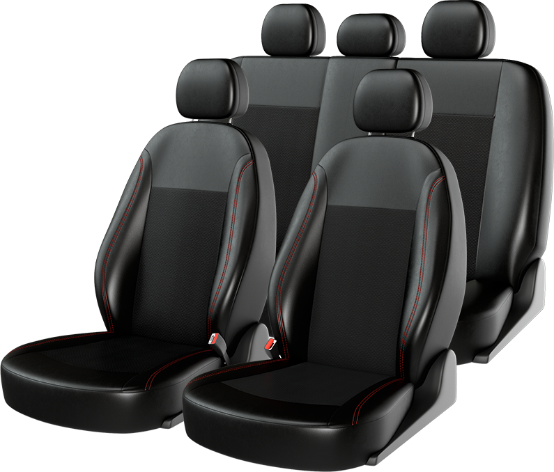 Чехлы универсальные CarFashion Atom Leather на сидения авто, цвет Черный/Черный/Красный. Артикул 10950