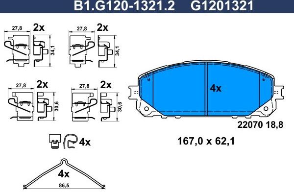 Тормозные колодки Galfer передние для Jeep Cherokee V (KL) 2013-2026. Артикул B1.G120-1321.2
