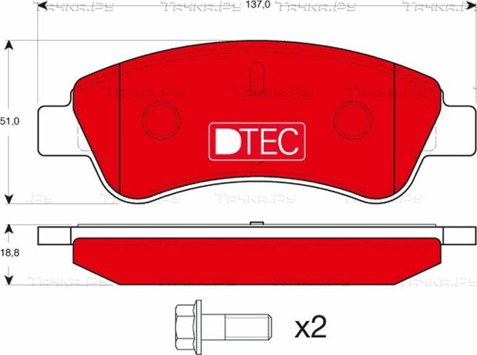 Тормозные колодки TRW DTEC COTEC передние для Citroen C2 2004-2010. Артикул GDB1463DTE