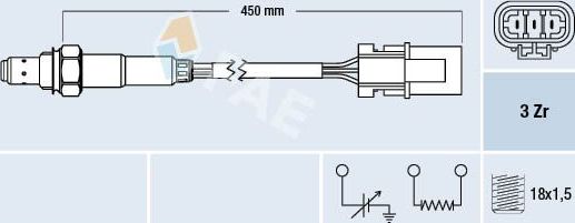 Лямбда-зонд (кислородный датчик) FAE для Nissan Primera P11 1996-2001. Артикул 77122
