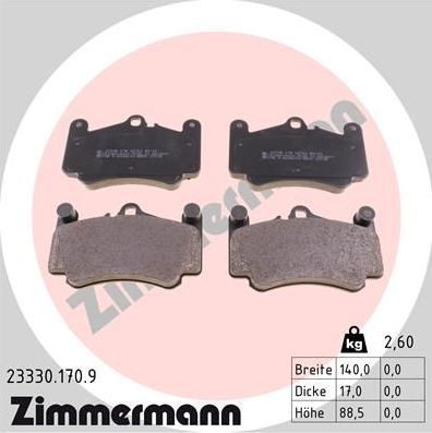 Тормозные колодки Zimmermann pb:z передние для Porsche 911 VI (997) 2004-2012. Артикул 23330.170.9
