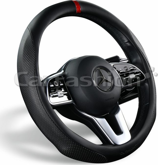 Оплётка на руль CarFashion Torrent (размер M, натуральная кожа, цвет ЧЕРНЫЙ/ЧЕРНЫЙ/КРАСНЫЙ). Артикул 31623