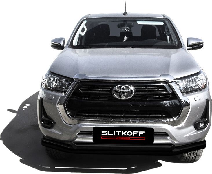 Защита Slitkoff переднего бампера d76/57 двойная для Toyota Hilux VIII рестайлинг 2020-2026 ЧЕРНАЯ матовая. Артикул THL20-002B