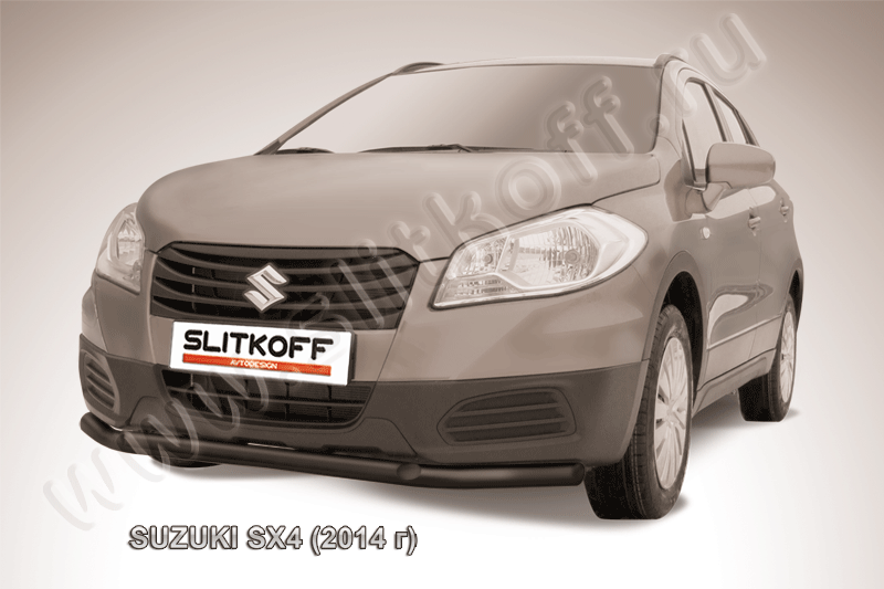 Защита Slitkoff переднего бампера d57/42 двойная ЧЕРНАЯ матовая для Suzuki SX4 II 2014-2026. Артикул SSX4-14-002B