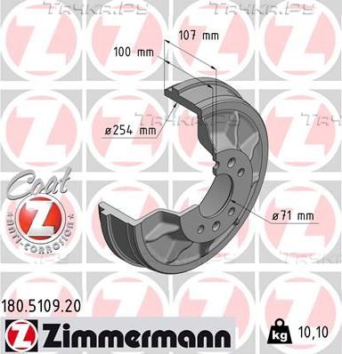 Тормозной барабан Zimmermann Coat Z задний для Citroen Jumpy II 2007-2016. Артикул 180.5109.20