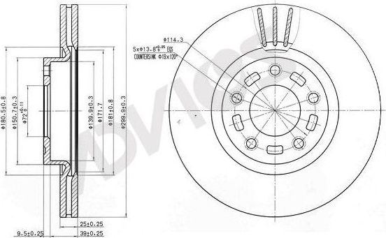 Тормозной диск Advics для Mazda 5 II (CW) 2010-2015. Артикул E6F183B