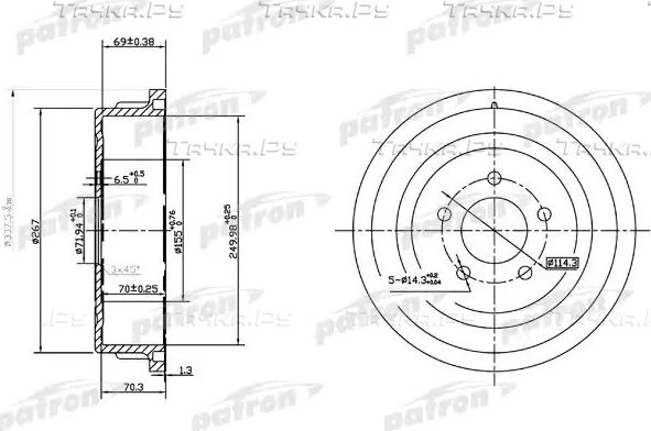 Тормозной барабан Patron задний для Chrysler Voyager IV 2000-2008. Артикул PDR1482