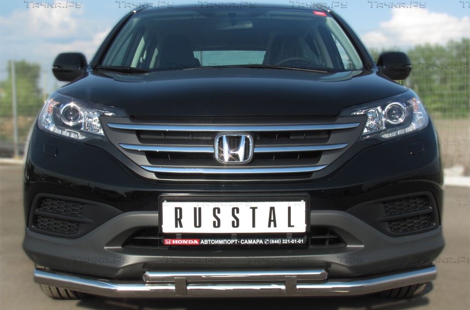 Защита РусCталь переднего бампера d63хd42 (прямой) для Honda CR-V IV до рестайлинга 2012-2015. Артикул HVZ-001337