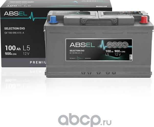 Аккумулятор ABSEL SELECTION EVO 12V L5 100Ah 900A (0) ОП (легковая) type EURO (3 Absel. Артикул QV100090A15A
