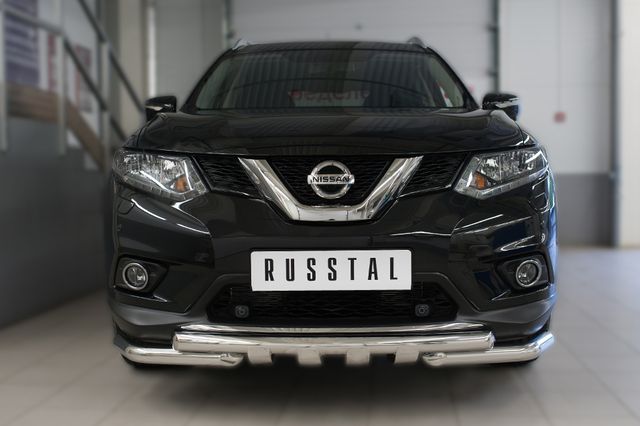 Защита RusStal переднего бампера d63 (дуга) d63 (уголки)+клыки для Nissan X-Trail T32 2015-2018. Артикул NXZ-002084