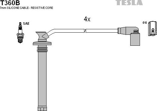 Высоковольтные провода (провода зажигания) (комплект) Tesla для Vortex Corda 2010-2013. Артикул T360B
