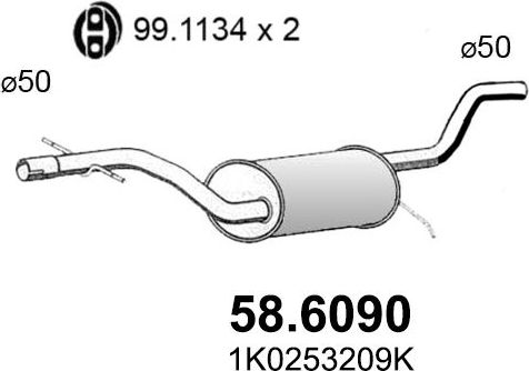 Глушитель Asso для Volkswagen Jetta V 2005-2010. Артикул 58.6090