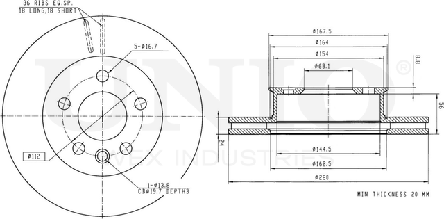 Диск тормозной (Unio). Артикул BRD-20435