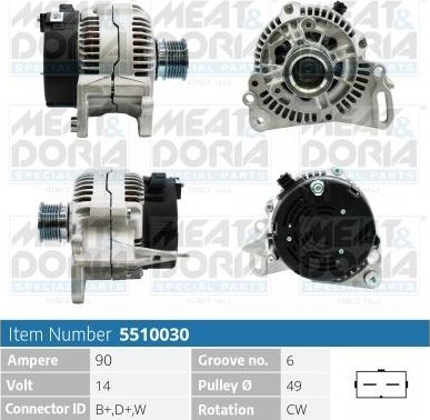 Генератор Meat & Doria для Volkswagen Passat B3 1988-1997. Артикул 5510030