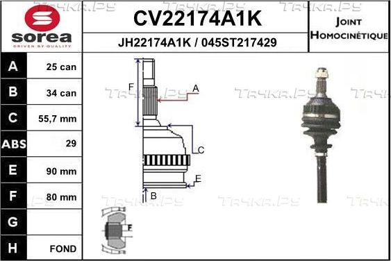 Шрус внутренний (граната) EAI передний для Citroen Berlingo I 1996-2011. Артикул CV22174A1K