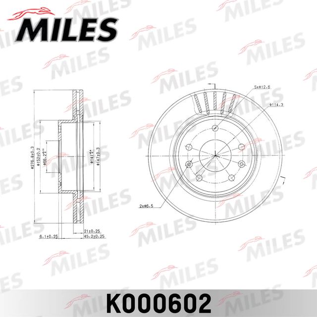 Тормозной диск Miles передний для Land Rover Freelander I 1998-2006. Артикул K000602
