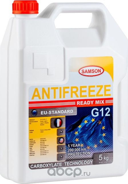 Антифриз, готовый раствор EU-Standard G12 жёлтый -37°C, 5кг (Samson). Артикул 803368