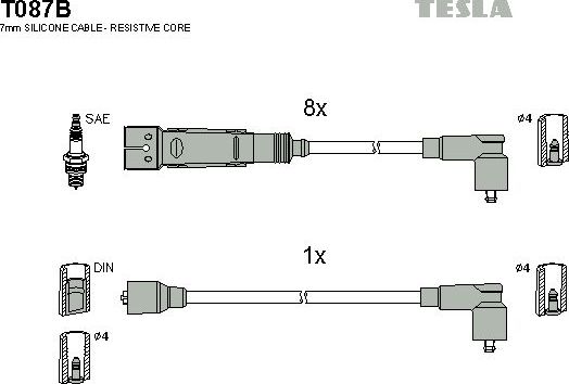 Высоковольтные провода (провода зажигания) (комплект) Tesla. Артикул T087B