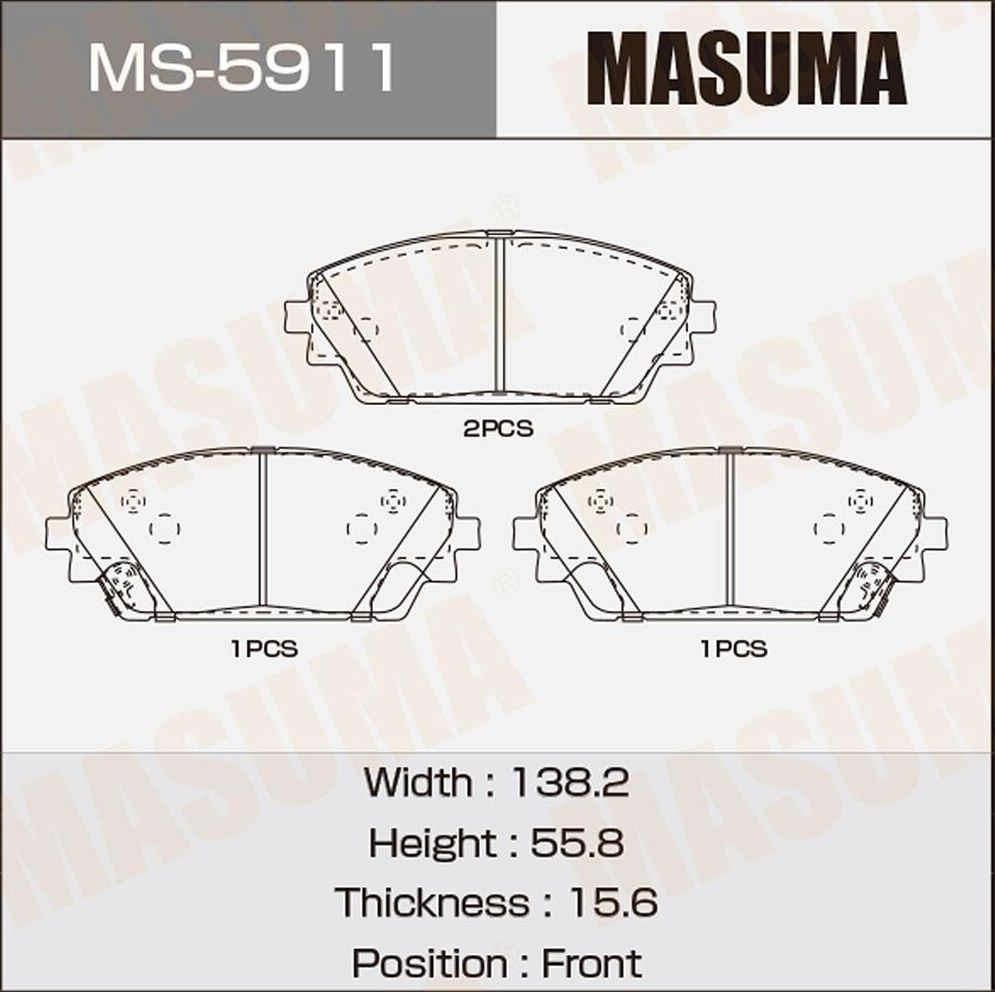 Тормозные колодки Masuma передние для Mazda 3 IV (BP) 2018-2026. Артикул MS-5911