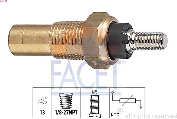 Датчик температуры охлаждающей жидкости Facet Made in Italy - OE Equivalent. Артикул 7.3124