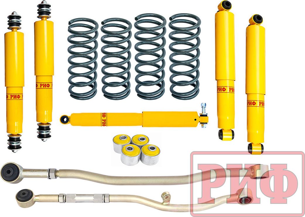 Лифт-комплект РИФ средний для Nissan Patrol Y61 (левый руль) 1997-2026, лифт 50 мм, нагрузка передних пружин +50 кг, задних рессор  до +0-200 кг. Артикул RIF-Y61-B-L