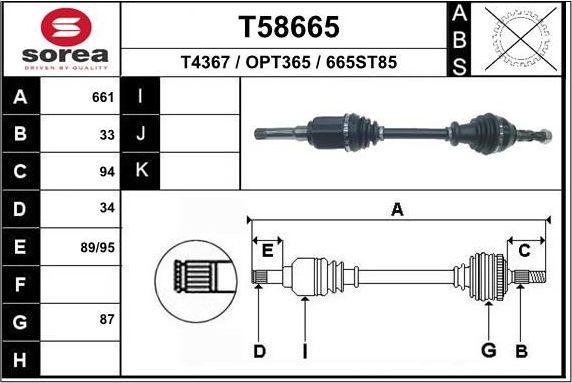 Полуось (привод в сборе, приводной вал) EAI для Opel Astra K 2015-2026. Артикул T58665