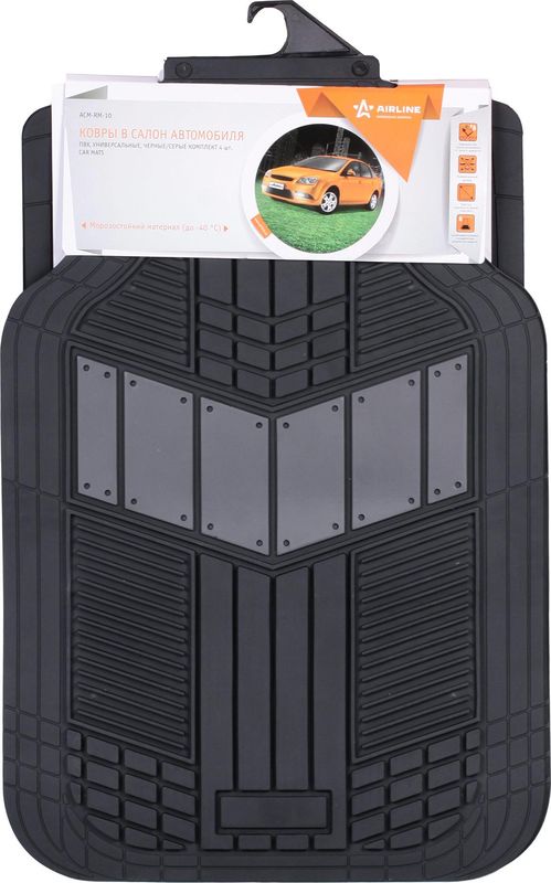Коврики Airline в салон автомобиля, универсальные, ПВХ, Черно-серые. Артикул ACM-RM-10