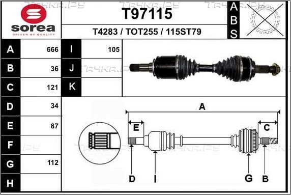 Полуось (привод в сборе, приводной вал) EAI для Toyota Land Cruiser 200 2008-2020. Артикул T97115