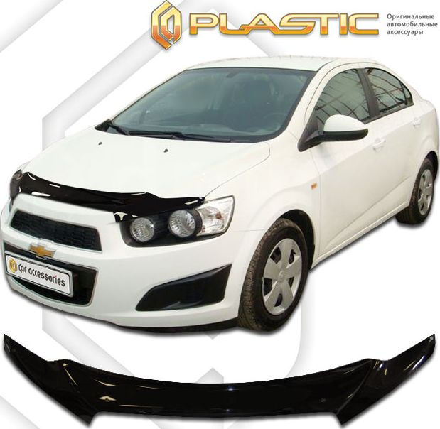 Дефлектор СА Пластик для капота (Classic черный) Chevrolet Aveo седан 2011-2020. Артикул 2010010107031